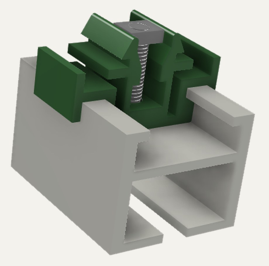 Suspension plate and screw on a length of curtain track, shown without the profile.